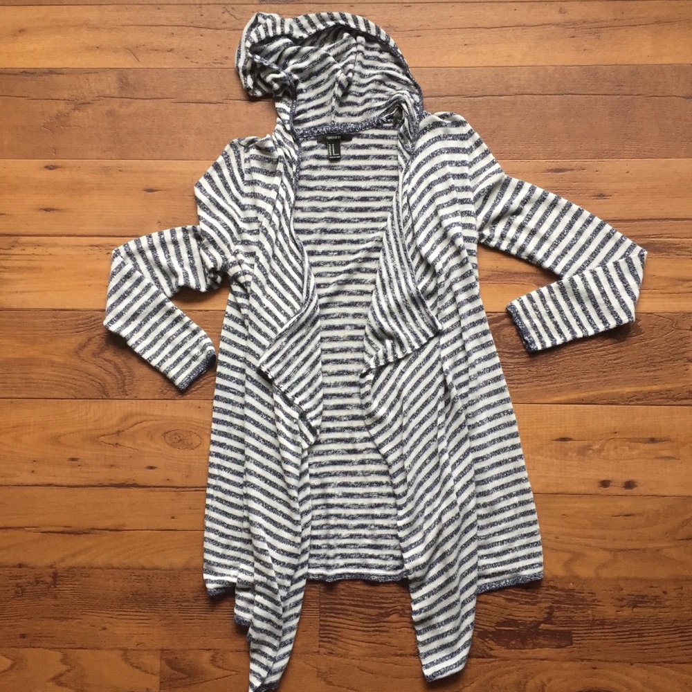 Forever 21 Blue and White Striped Open Sweater Med